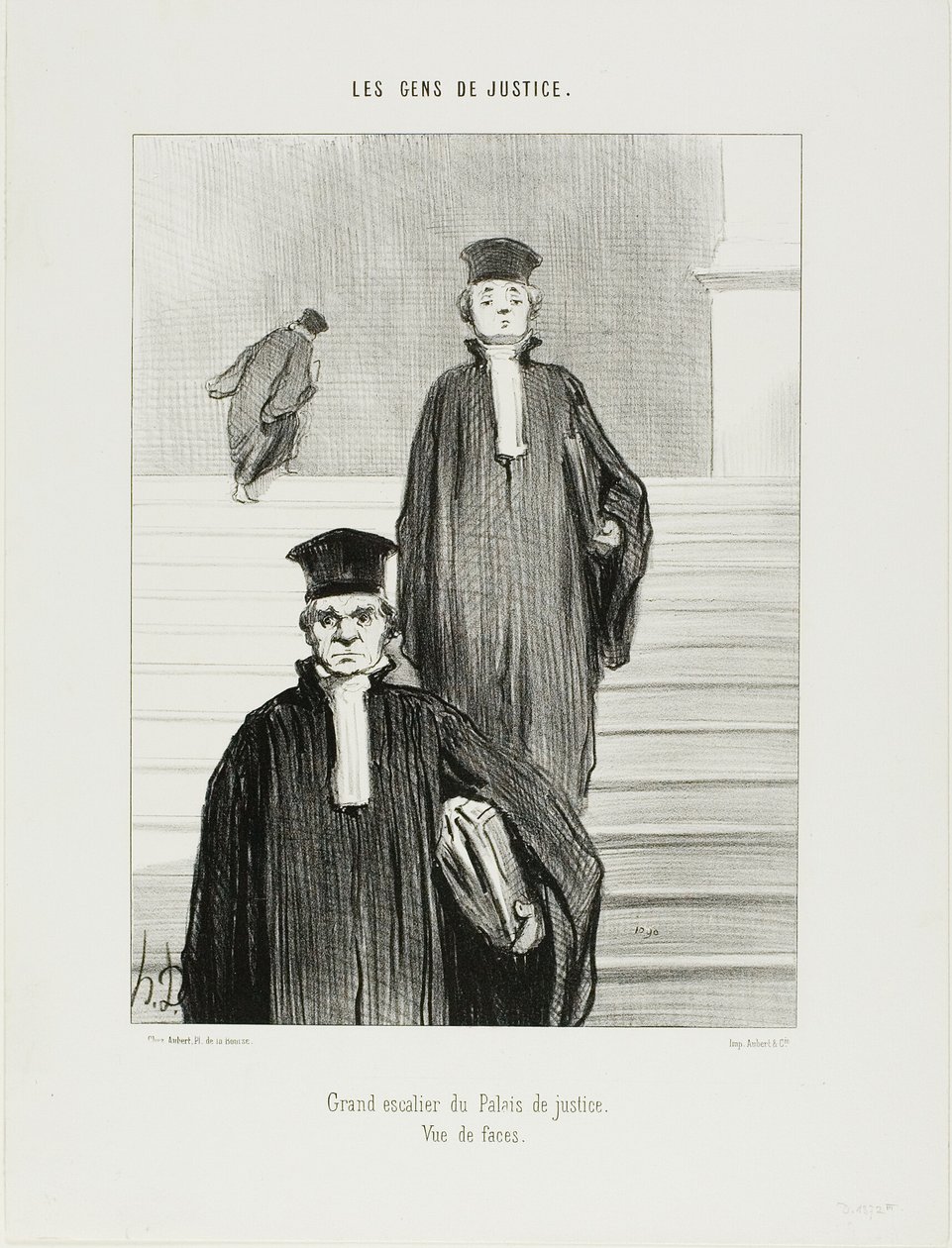 Escalier principal du Palais de Justice. Vue de face, planche 36 de Les Gens De Justice - Honoré Victorin Daumier