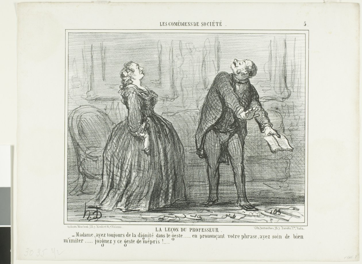 La leçon du professeur, planche 5 des Comédiens de Société - Honoré Victorin Daumier