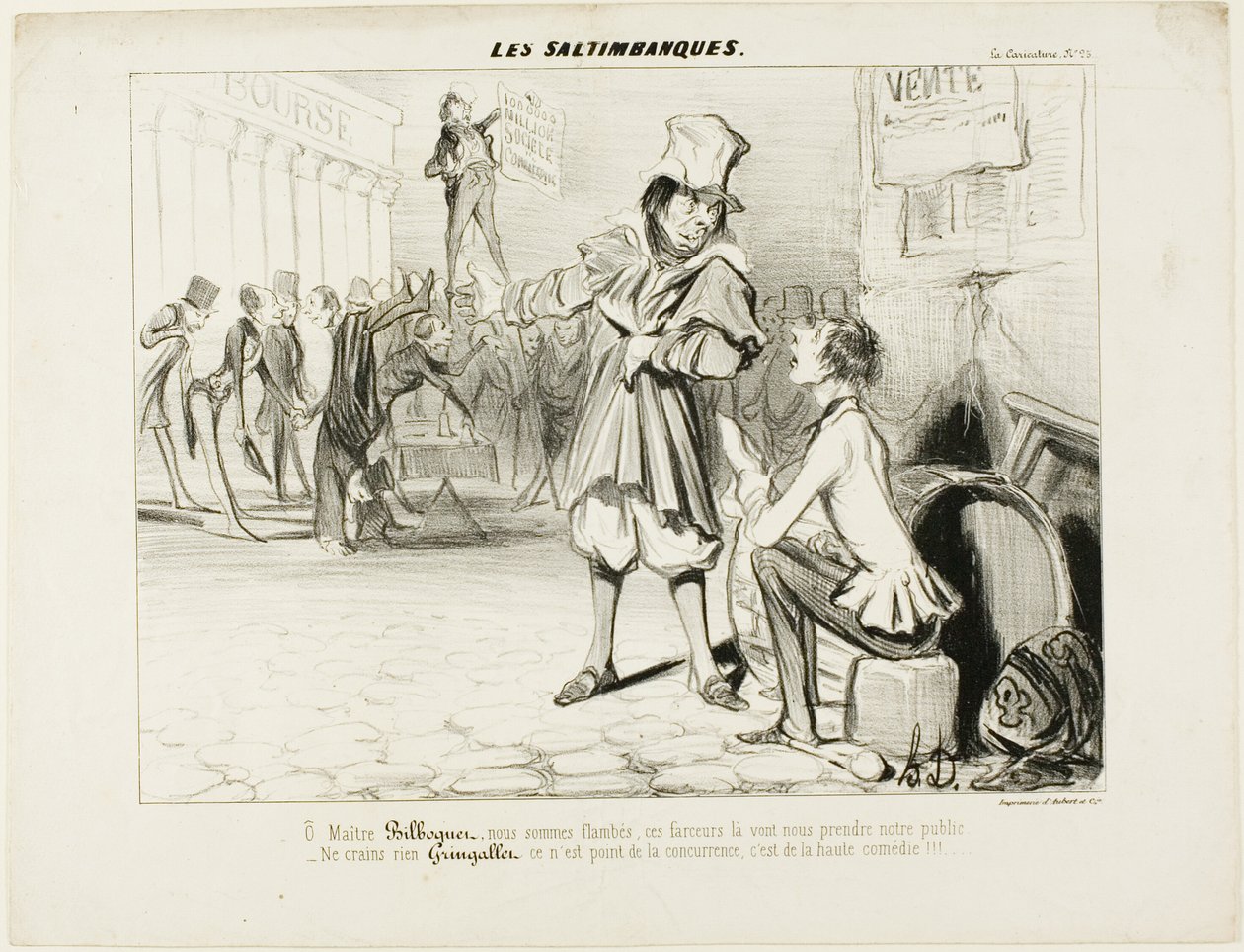 Les Mountebanks. "- Oh Maître Bilboquet, nous en avons assez... ces clowns vont nous voler notre spectacle ! Ne vous inquiétez pas, Gringaillet, ce ne sont pas des concurrents, ce ne sont que des comédiens !" des Saltimbanques - Honoré Victorin Daumier