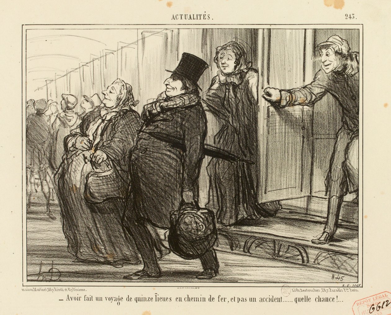 Actualités n° 245 : - Avoir fait un voyage de quinze lieues en chemin de fer, et pas un accident... - Honoré Daumier