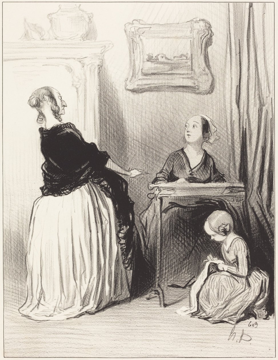 Ah ! ... quelle singulière éducation vous donnez à votre fille ? ... - Honoré Daumier