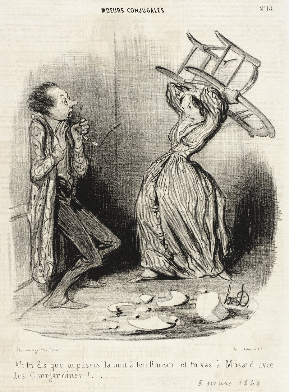 Ah tu dis que tu passes la nuit à ton Bureau!... - Honoré Daumier