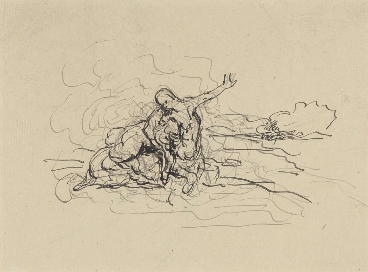 Centaure emportant une femme (plume et encre noire avec lavis sur crayon sur papier vergé) - Honore Daumier