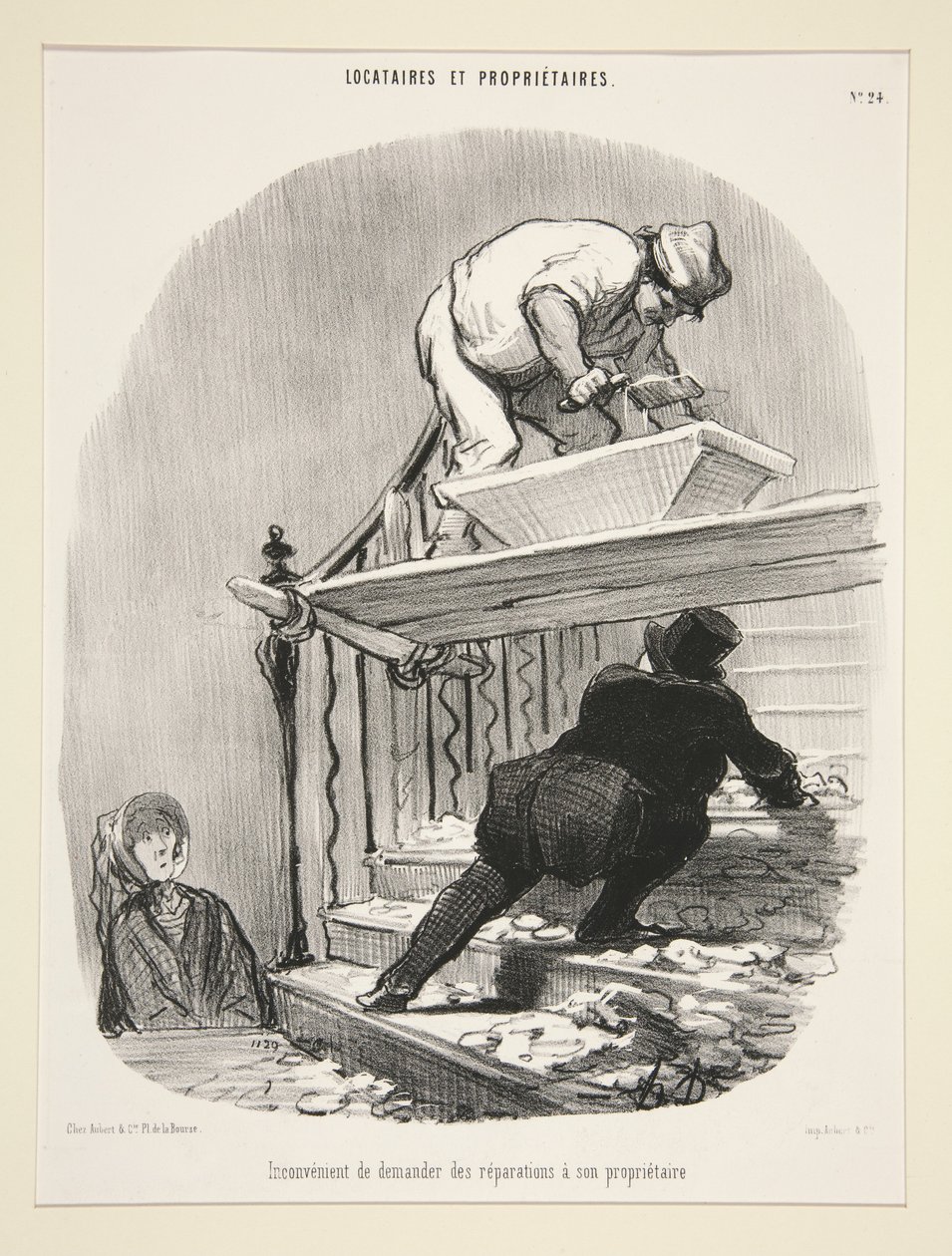 Inconvénient de demander des réparations à son propriétaire. (Inconvenience of asking the landlord to repair the house.), pl. 24 from the series Locataires et propriétaire (Tenants and landlords) - Honoré Daumier