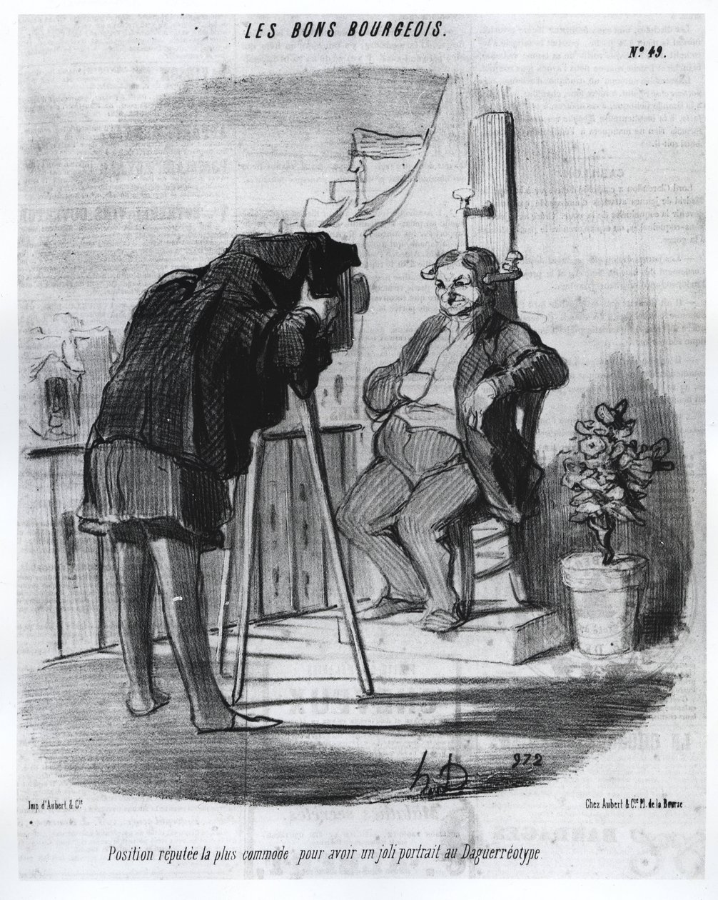 Les Bons Bourgeois - La position la plus commode pour avoir un joli portrait au daguerréotype, caricature de Daumier - dans « Charivari » du 24/07/1847. - Honoré Daumier