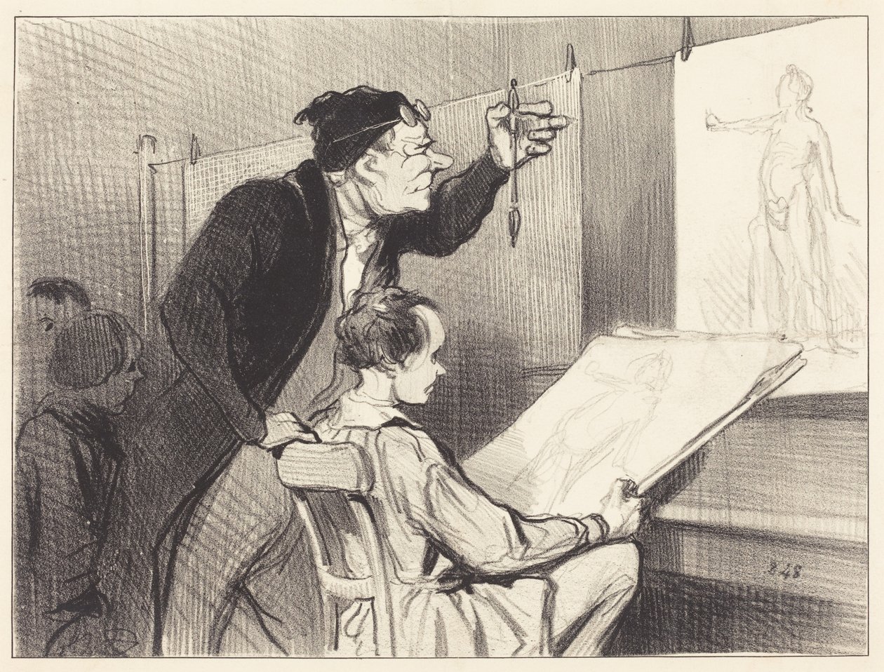 Mission pénible et délicate du professeur de dessin... - Honoré Daumier
