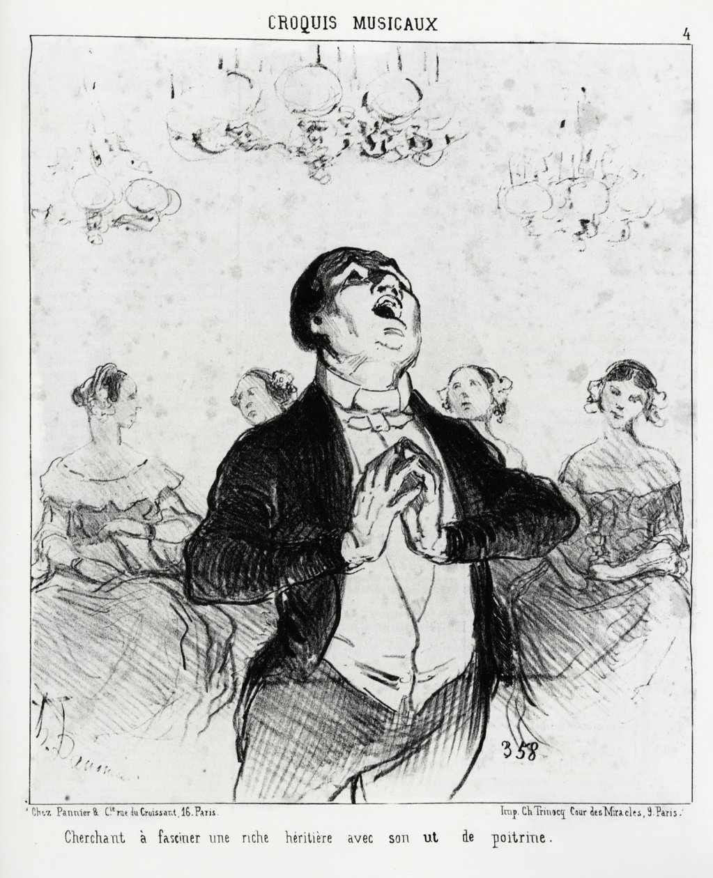 Esquisses musicales: cherchant à fasciner une riche héritière avec sa poitrine. Illustration d