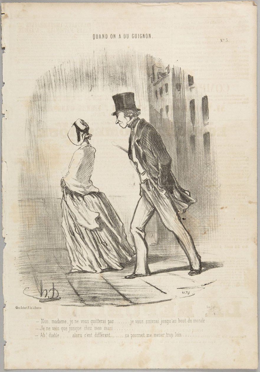 Non, madame, je ne vous quitterai pas..., number 3 from the series Quand on a du Guignon from Le Charivari - Honoré Daumier