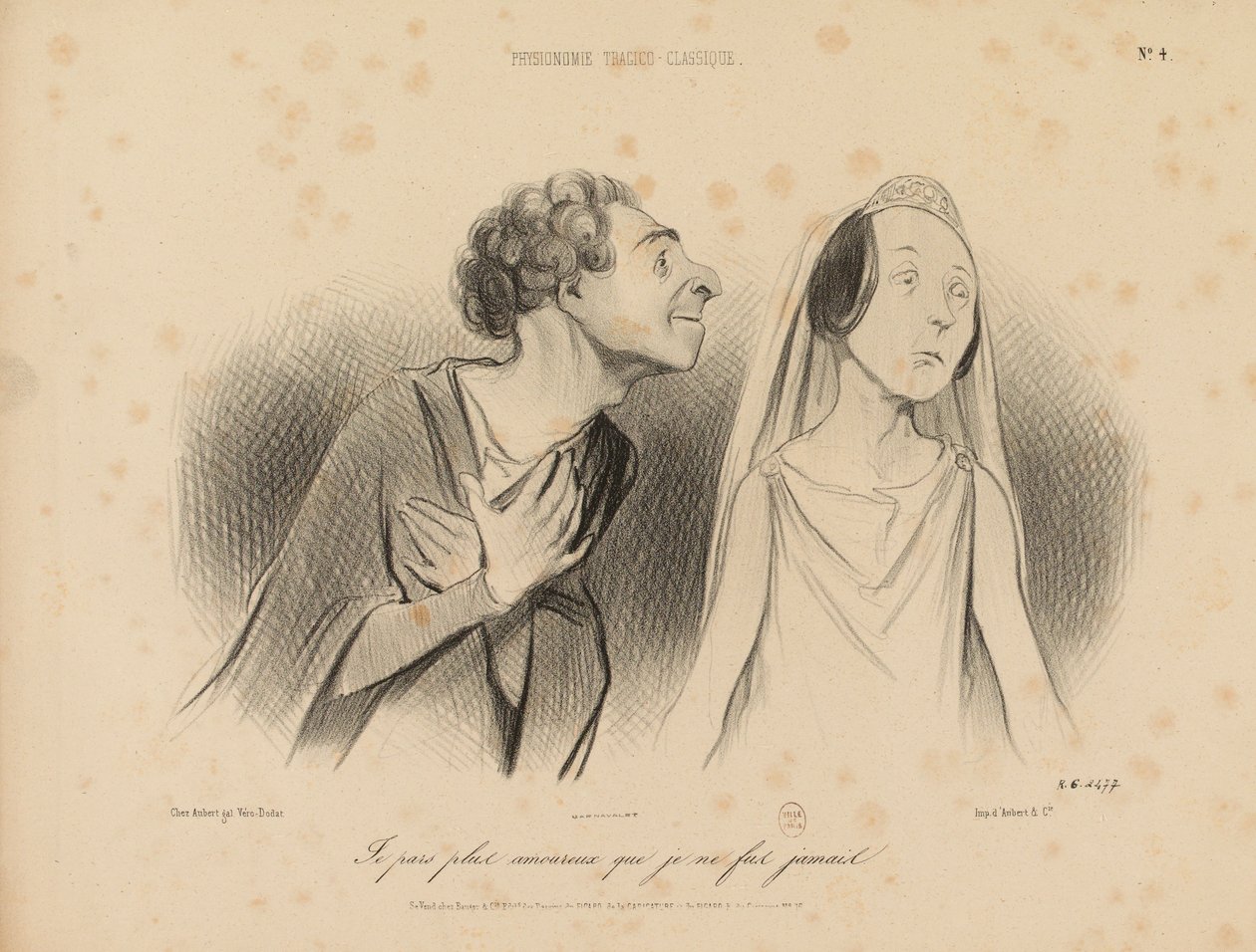 Physionomies Tragico-Classiques. Je pars plus amoureux que je ne le fus jamais. N° 4. - Honoré Daumier