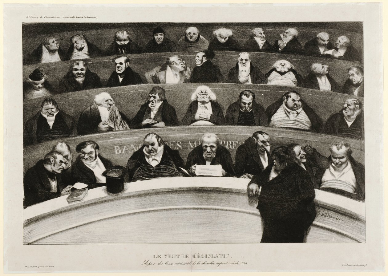 Le ventre législatif : Vue des bancs ministériels dans la chambre improvisée de 1834 - Honoré Daumier