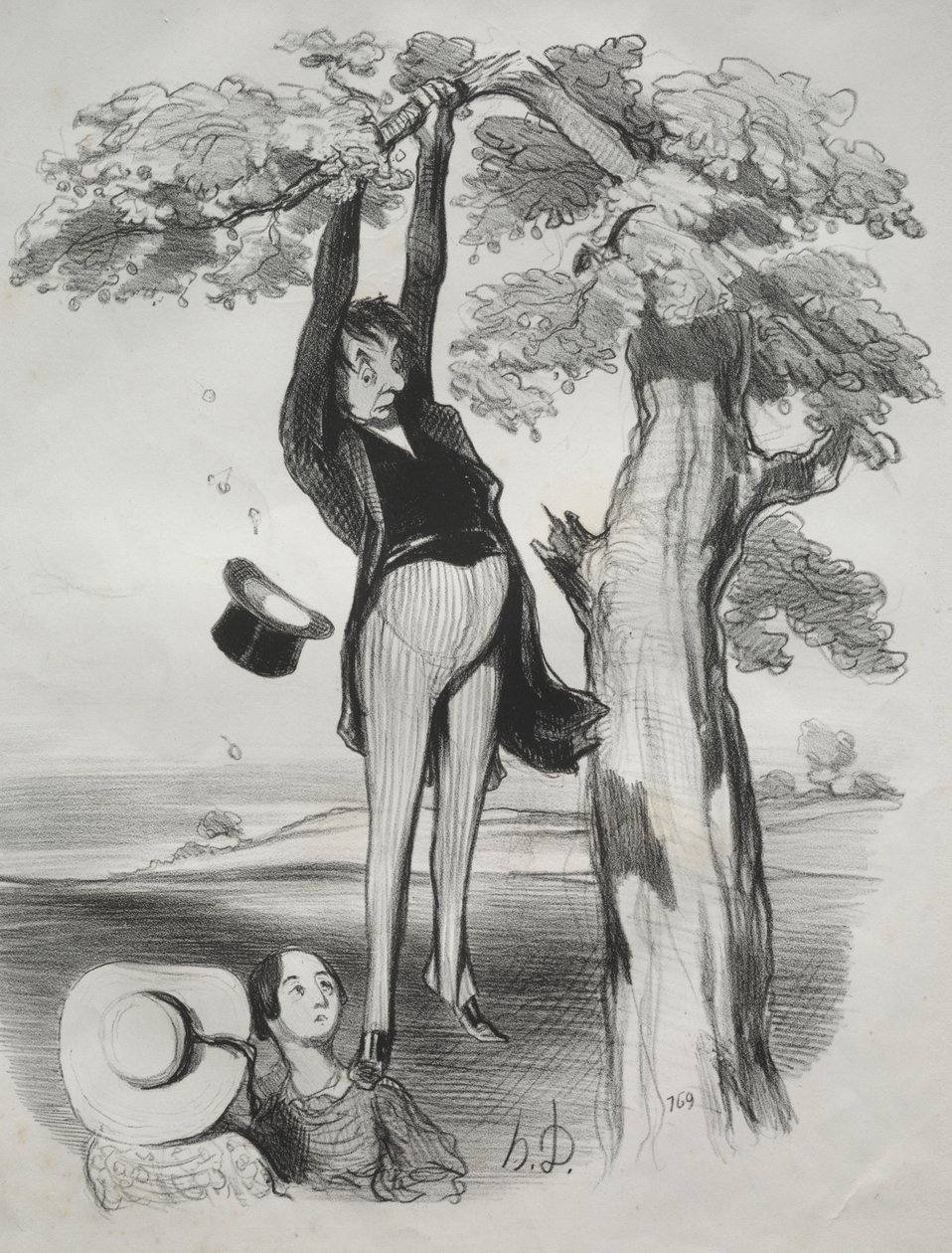 Les dangers de secouer un prunier trop vigoureusement (quand on est un homme adulte) - Honoré Daumier