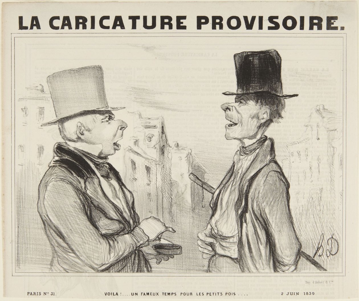 Voilà ! Un fameux temps pour les petits pois..., numéro 3 de la série Types Parisiens de La Caricature Provisoire - Honoré Daumier