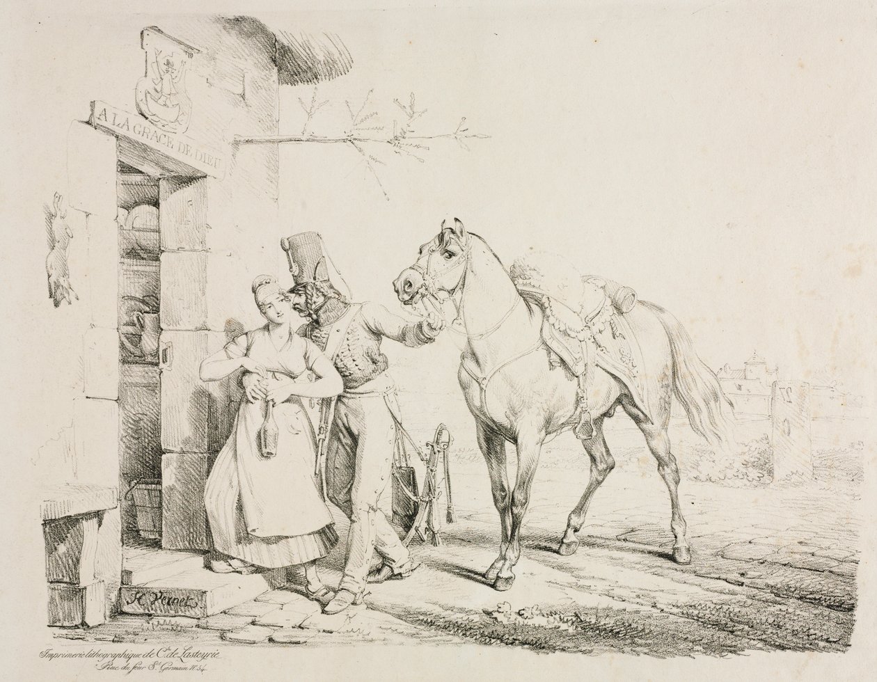 Un hussard embrassant un serviteur - Emile Jean Horace Vernet