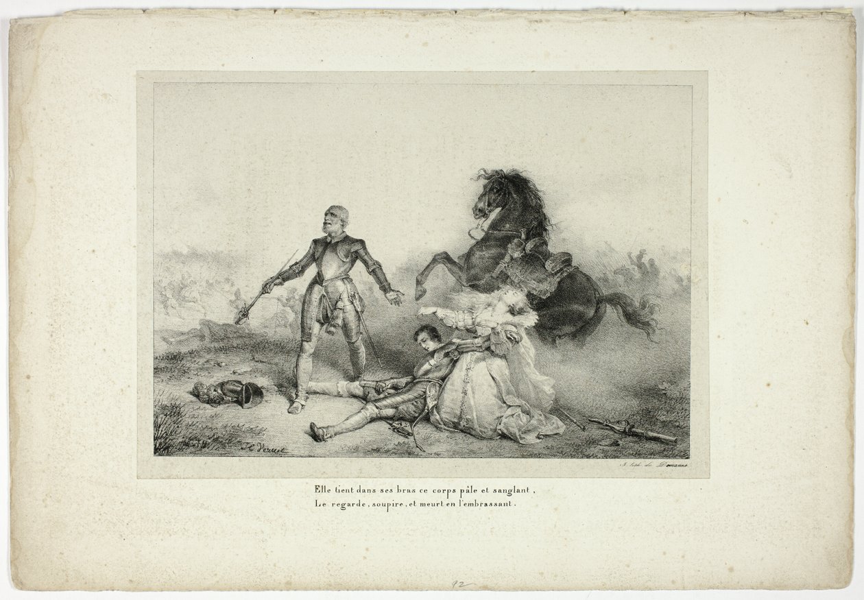 Elle tenait dans ses bras le cadavre pâle et ensanglanté... - Emile Jean Horace Vernet