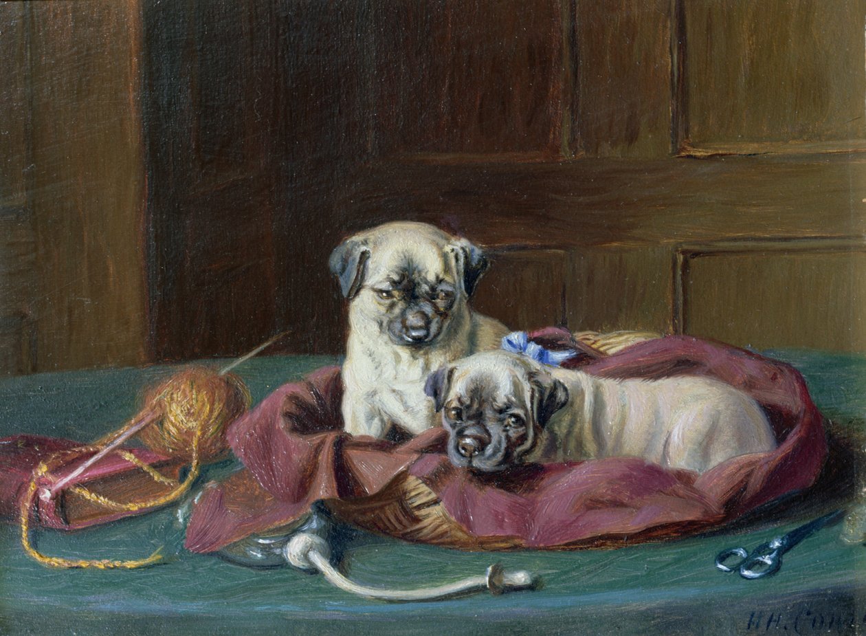 Chiots Carlin dans un Panier - Horatio Henry Couldery