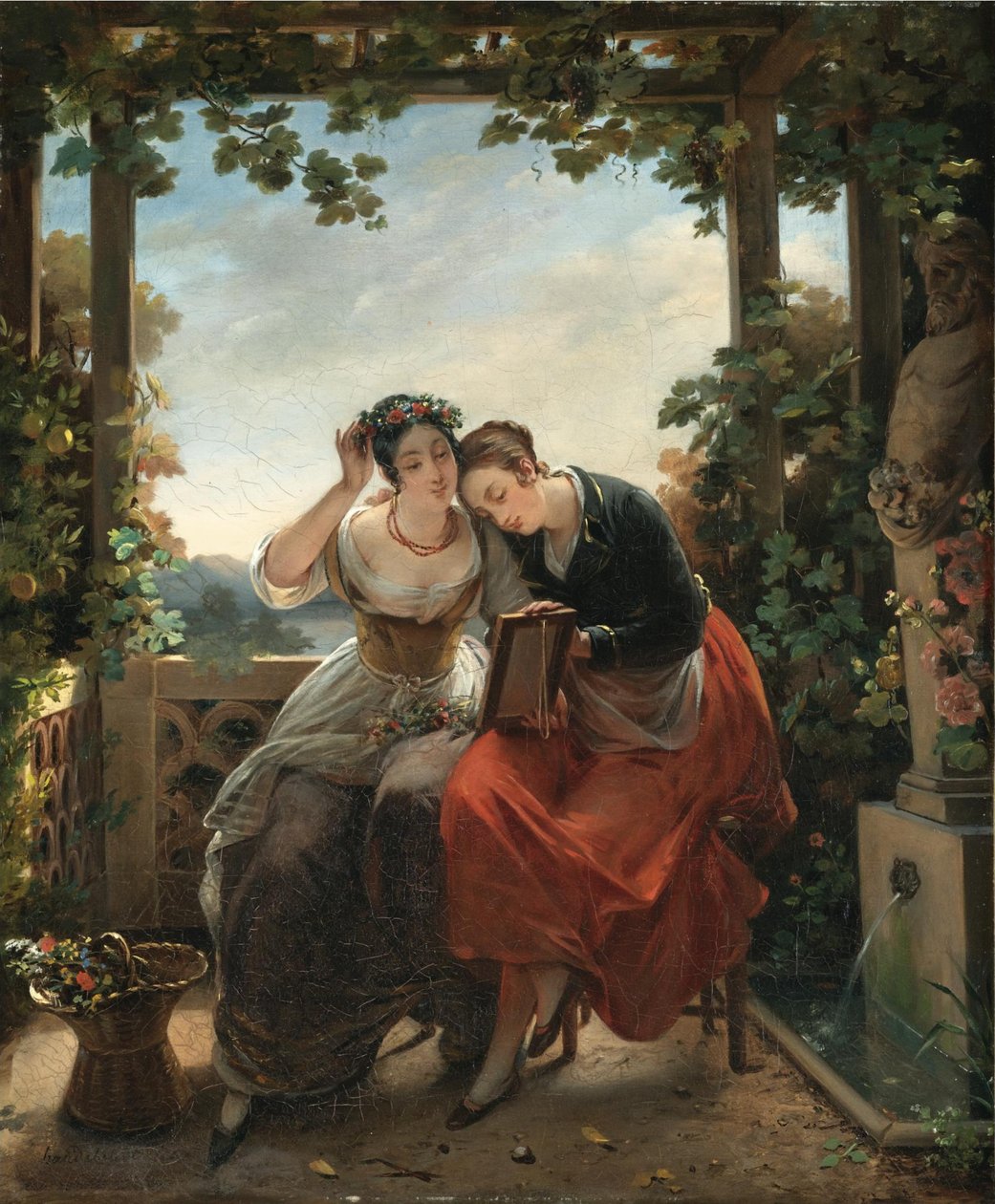Jeunes filles se regardant dans un miroir - Hortense Haudebourt Lescot