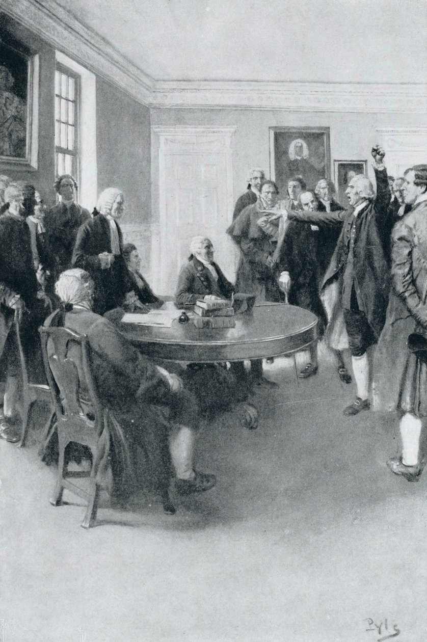Après le massacre : Samuel Adams exigeant du gouverneur Hutchinson le retrait immédiat des troupes britanniques, illustration de 
