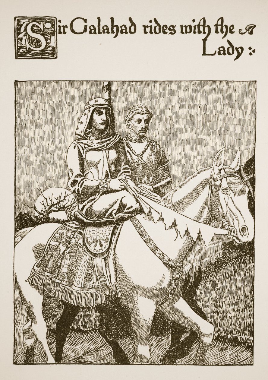 Sir Galahad chevauche avec la Dame, illustration de 