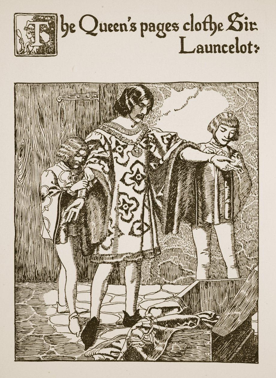 Les pages de la reine habillent Sir Launcelot, illustration de 