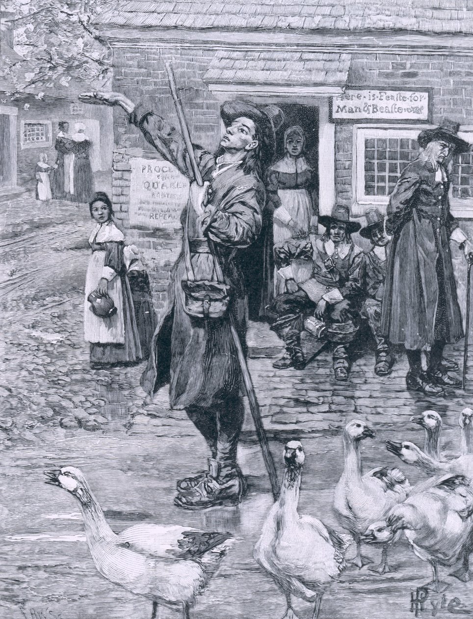Un exhortateur quaker en Nouvelle-Angleterre, illustration de 
