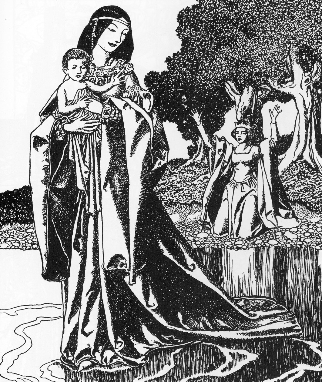 Légende arthurienne : la dame du Lac enlève Lancelot enfant Illustration par Howard Pyle (1853-1911) de « L