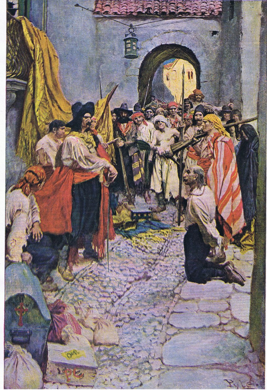 Extorquer un tribut des citoyens, de Howard Pyles Book of Pirates publié par Harper & Bros, 1921 - Howard Pyle