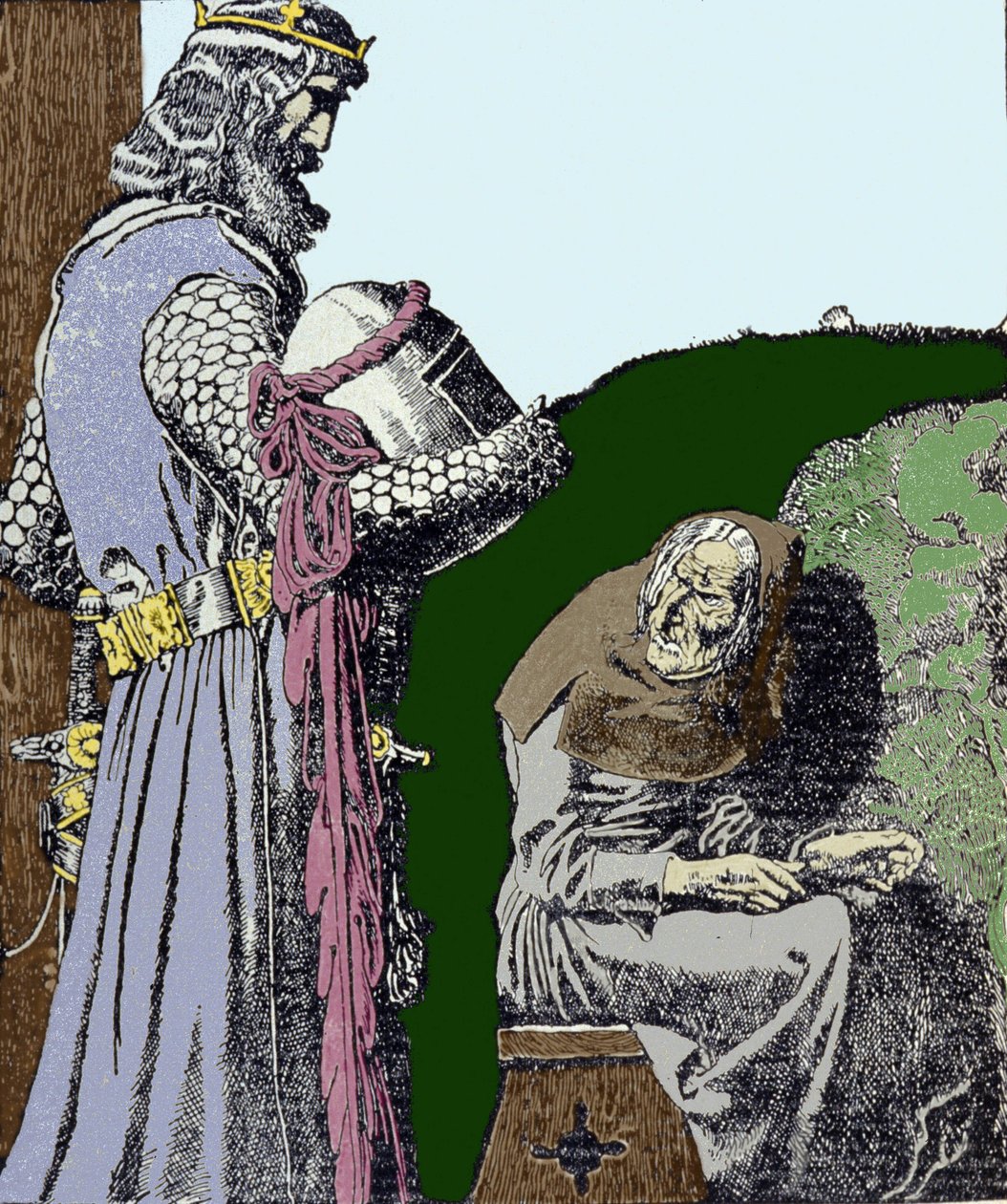 Le roi Arthur (Artus) et la sorcière. Illustration par Howard Pyle (1853 - 1911), illustrateur américain. - Howard Pyle