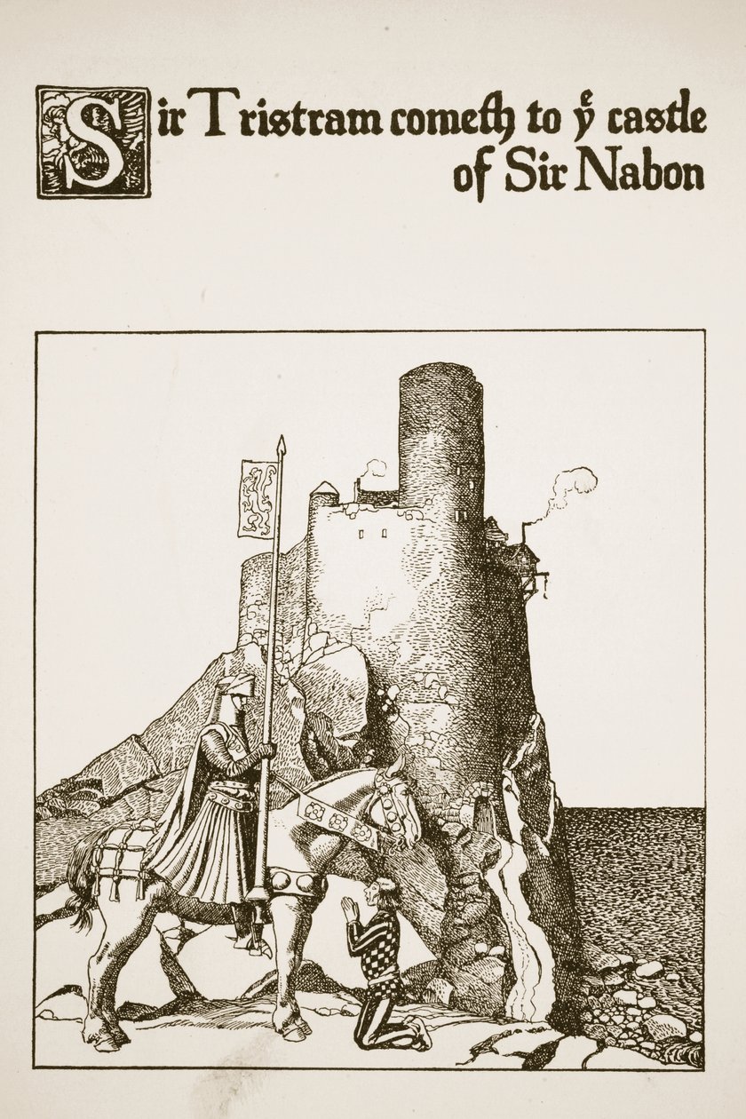 Sir Tristram arrive au château de Sir Nabon, illustration de 