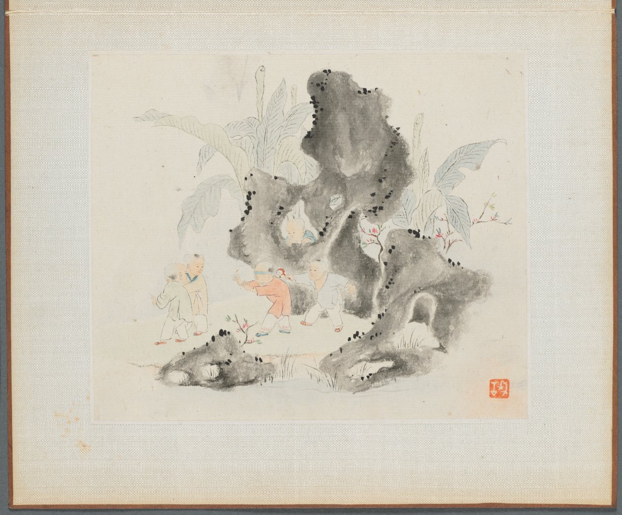 Album de Peintures de Paysages Illustrant de Vieux Poèmes : Des enfants jouent dans un bosquet rocheux - Hua Yan
