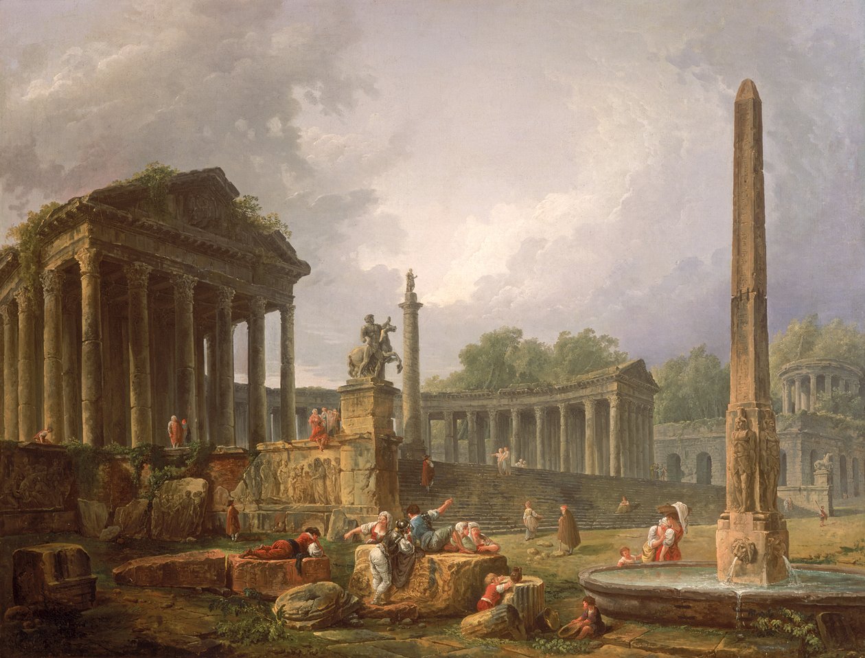 Caprice architectural avec temple et obélisque, 1798 - Hubert Robert