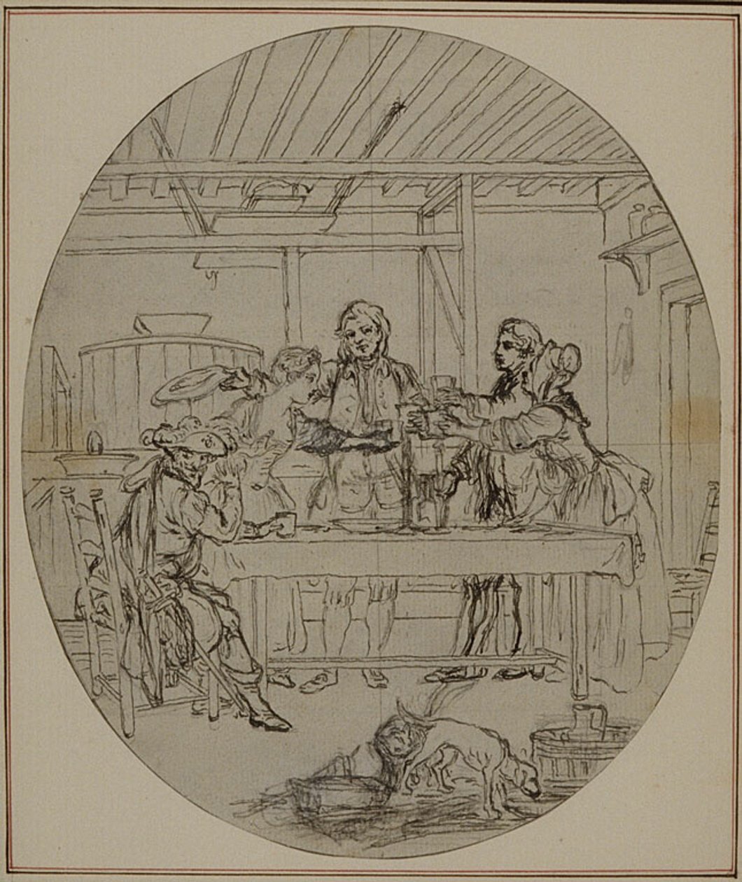 Étude pour une deuxième édition, jamais publiée, de "La Partie de Chasse de Henri IV" de Colle, Acte III, Scène 10 - Hubert Francois Gravelot