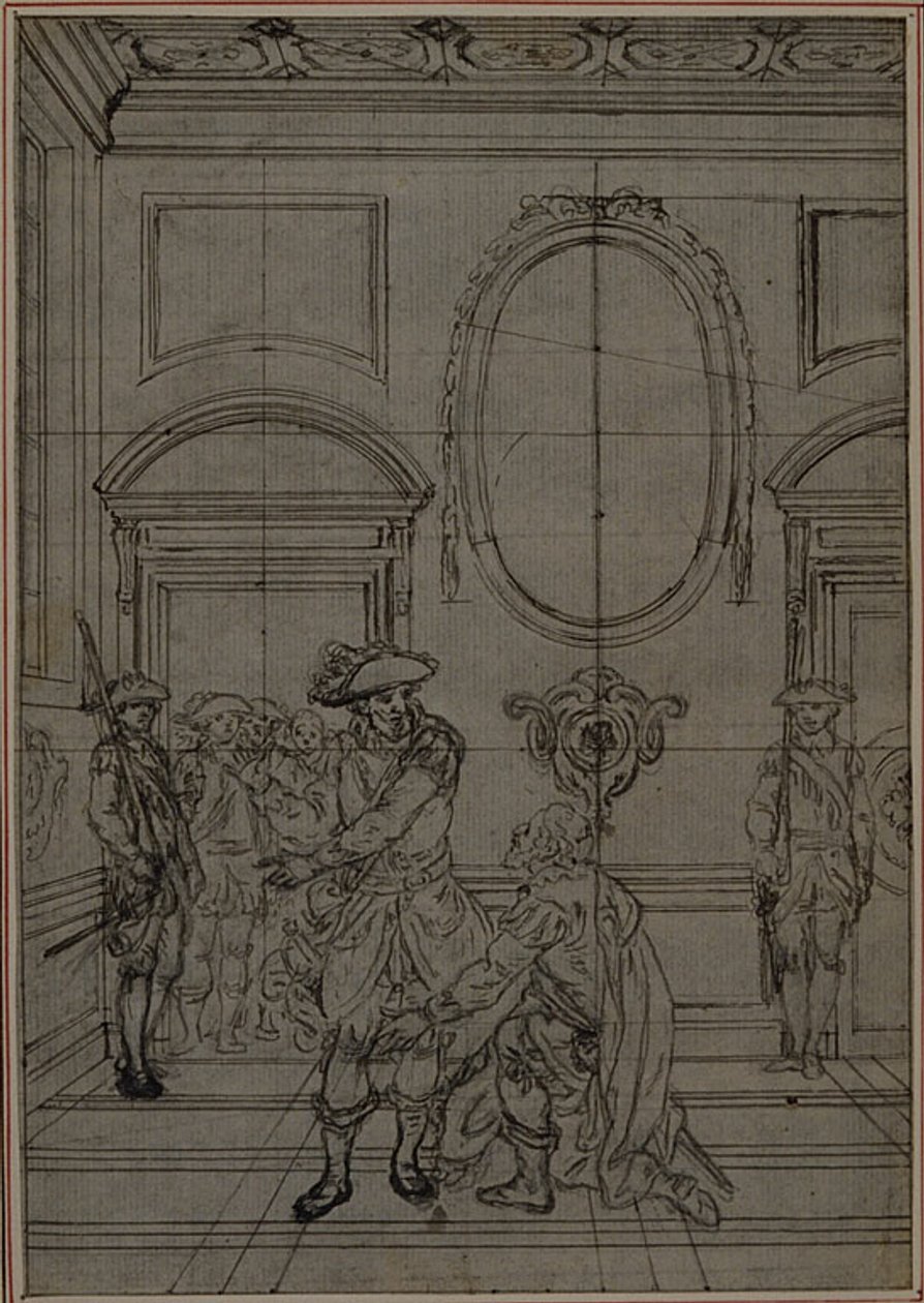 Étude pour une deuxième édition, jamais publiée, de "La Partie de Chasse de Henri IV" de Colle, Acte I, Scène 6 - Hubert Francois Gravelot