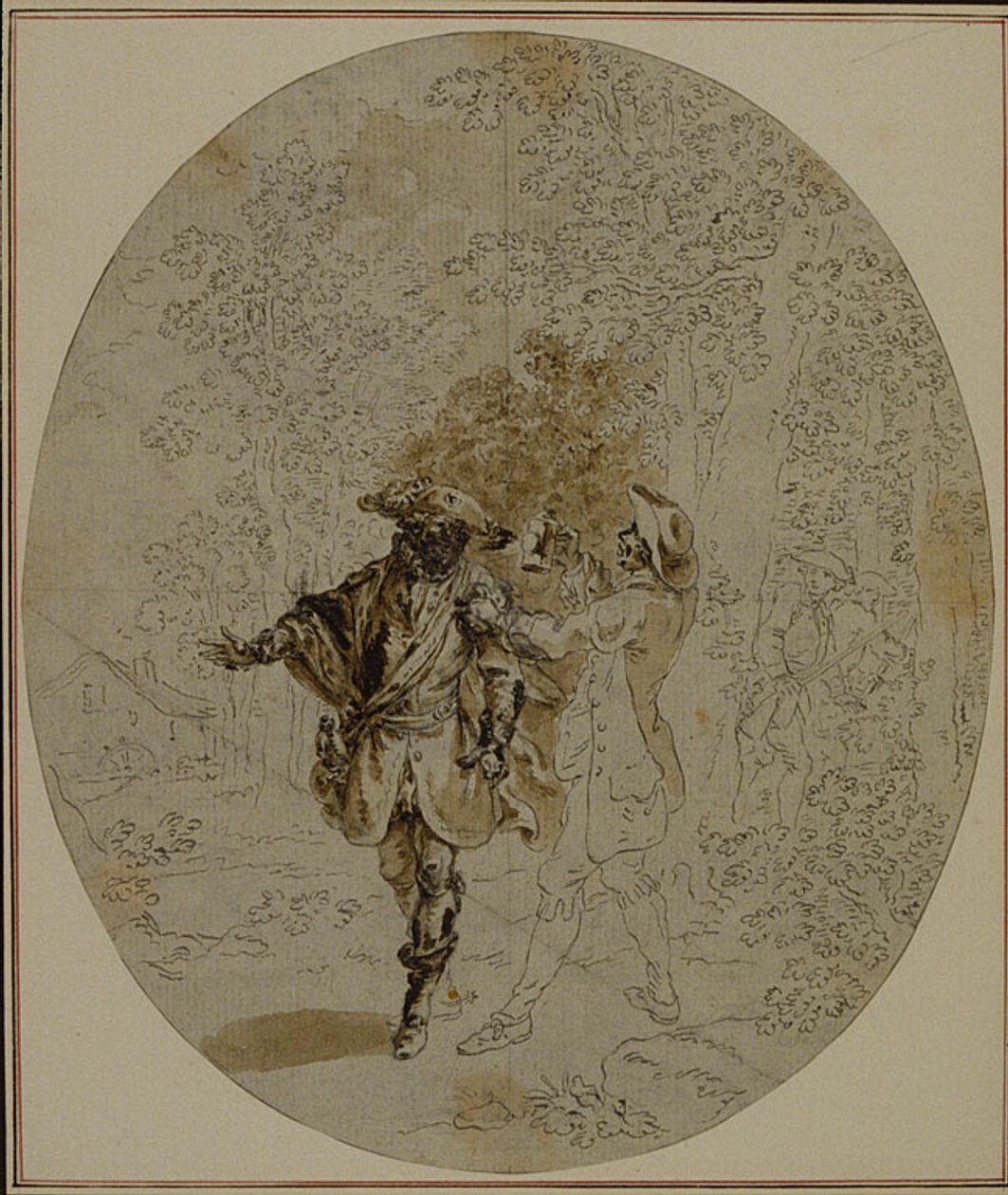 Étude pour une deuxième édition, jamais publiée, de "La Partie de Chasse de Henri IV" de Colle, Acte II, Scène 11 - Hubert Francois Gravelot
