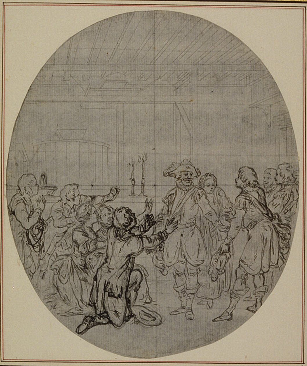 Étude pour une deuxième édition, jamais publiée, de "La Partie de Chasse de Henri IV" de Colle, Acte III, Scène 13 - Hubert Francois Gravelot