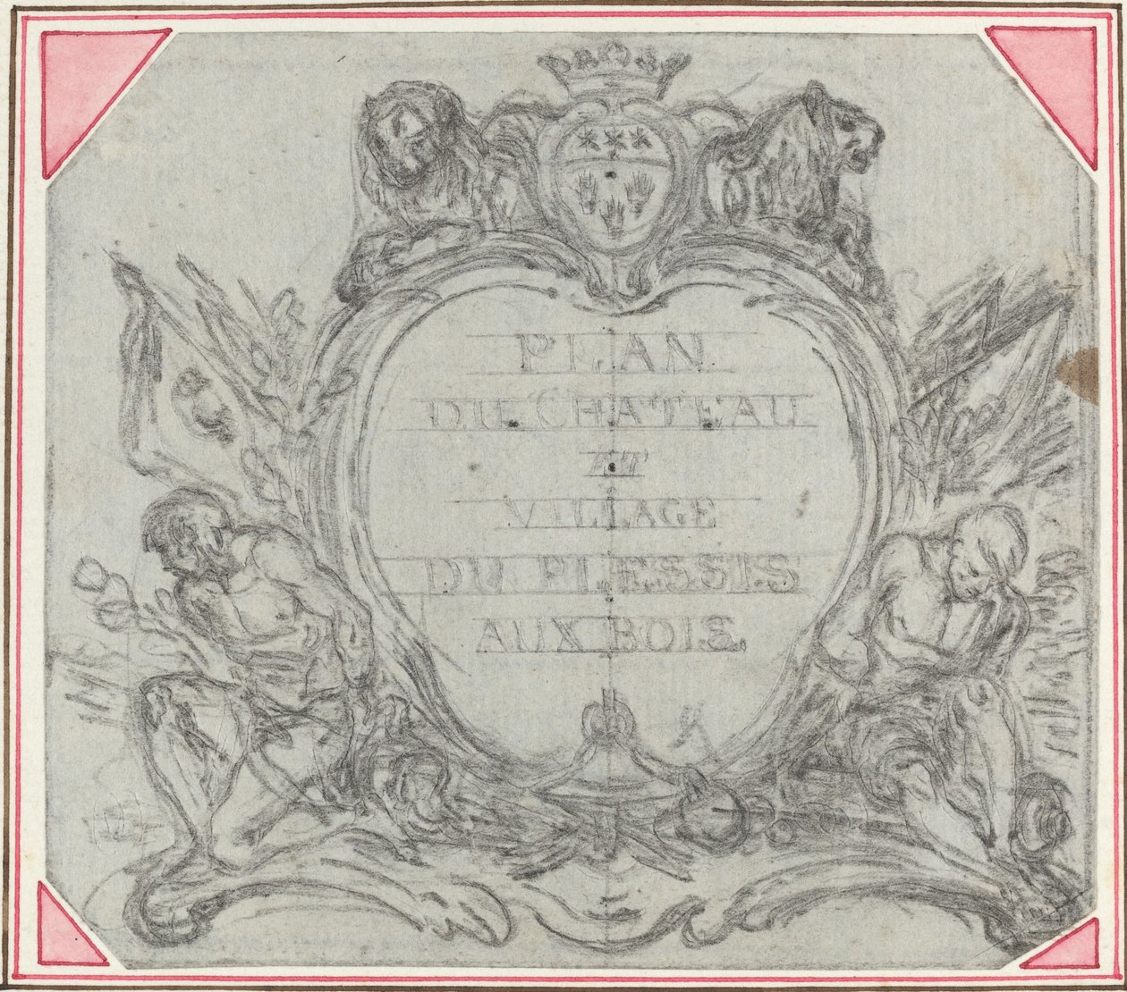 Cartouche de titre pour une carte du Château et du Village de Le Plessis aux Bois - Hubert Francois Gravelot