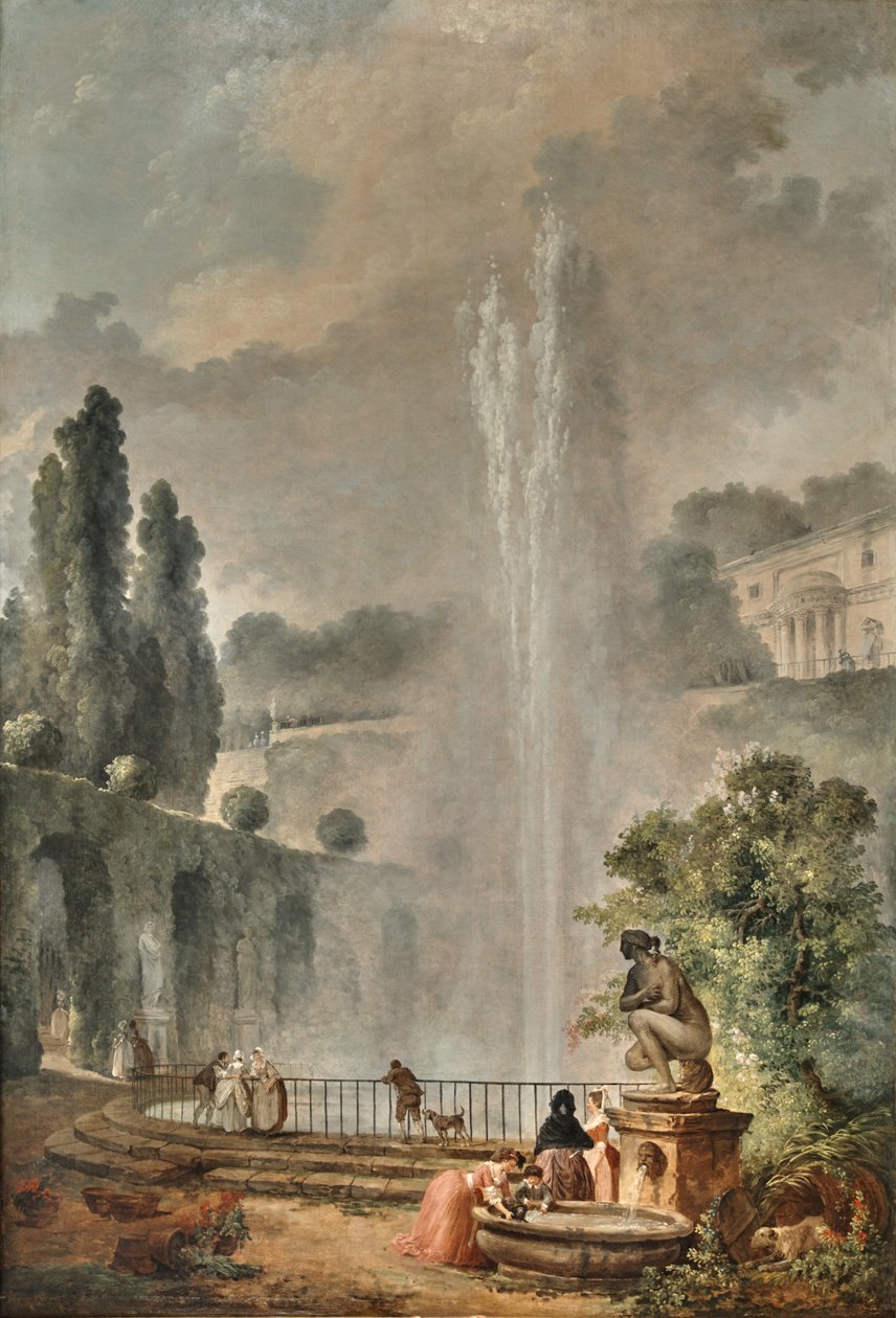 Paysage de jardin avec une villa dominant une grande fontaine - Hubert Robert