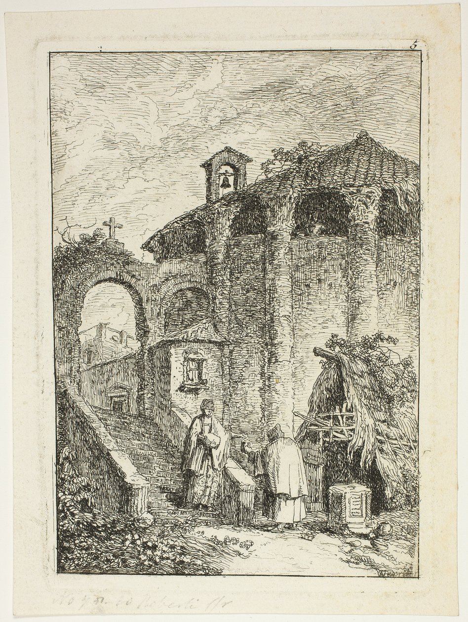 Temple ancien, planche cinq de Les Soirées de Rome - Hubert Robert