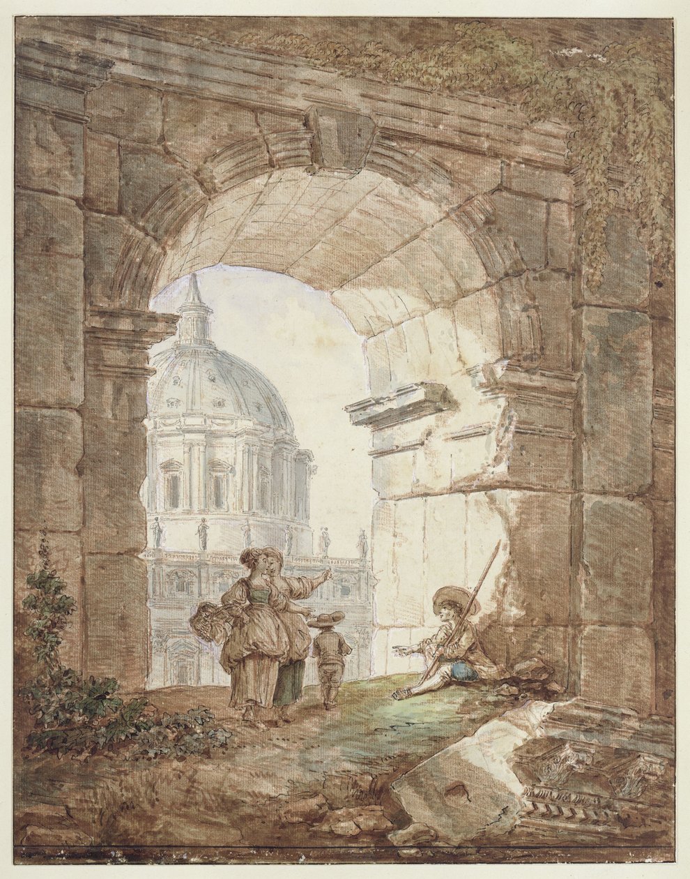 Vue sur Saint-Pierre de Rome (capriccio architectural) - Hubert Robert