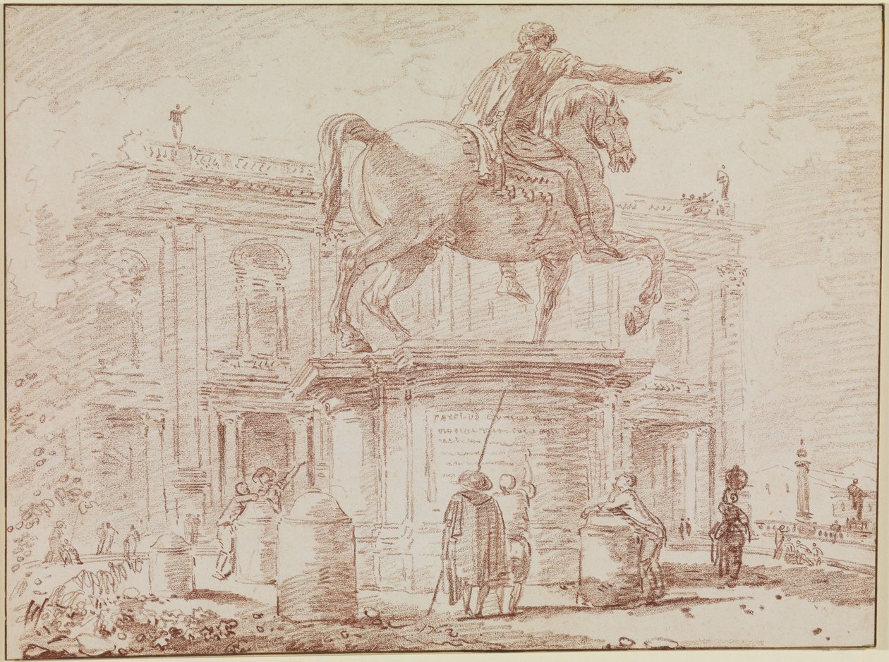 La statue équestre de Marc Aurèle et le palais des Conservateurs à Rome - Hubert Robert