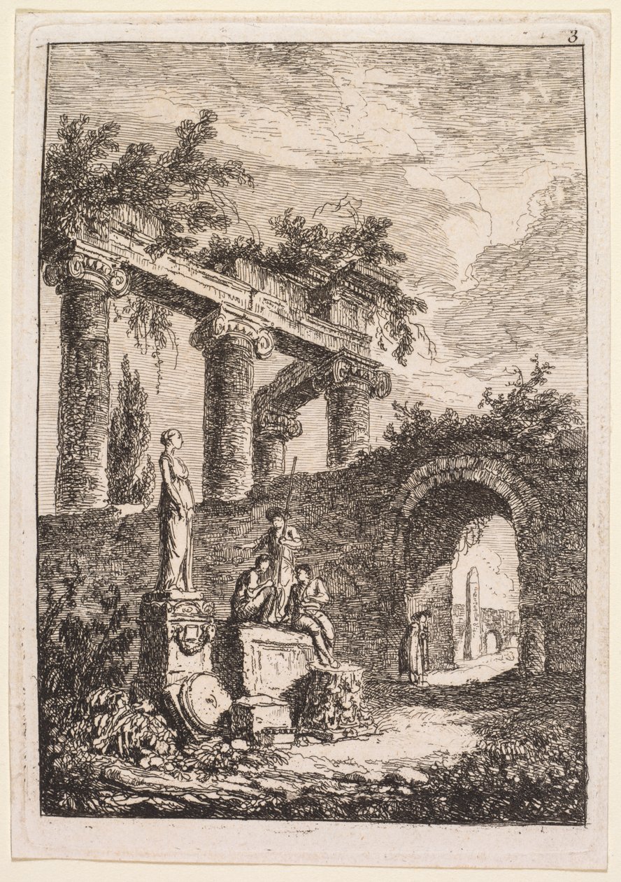 Soirées à Rome : La statue devant les ruines, 1763-1764 - Hubert Robert