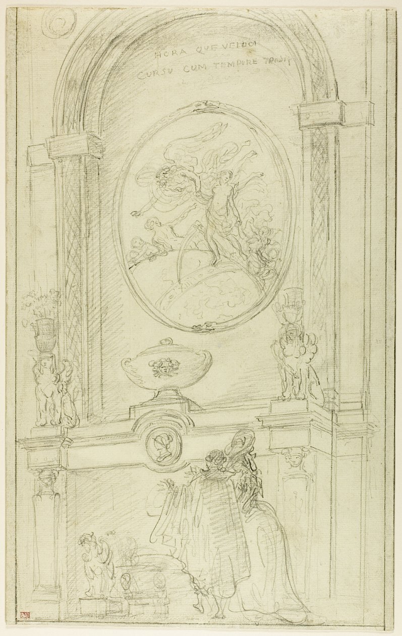 Intérieur avec un couple devant une cheminée - Hubert Robert