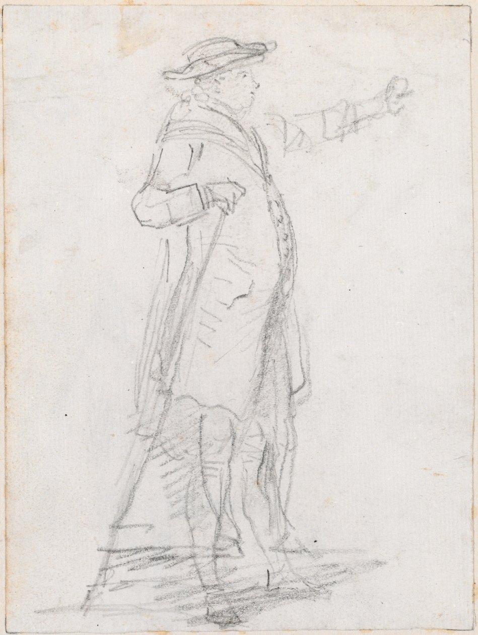 Homme avec une canne, vu de profil [recto] - Hubert Robert