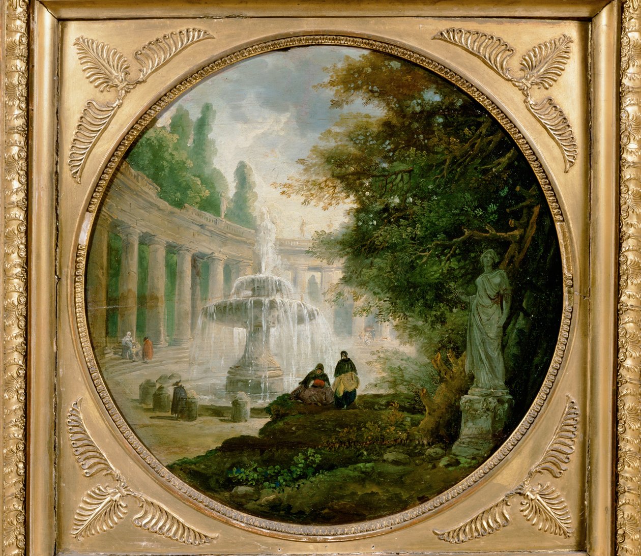 Parc avec fontaine (huile sur bois) - Hubert Robert