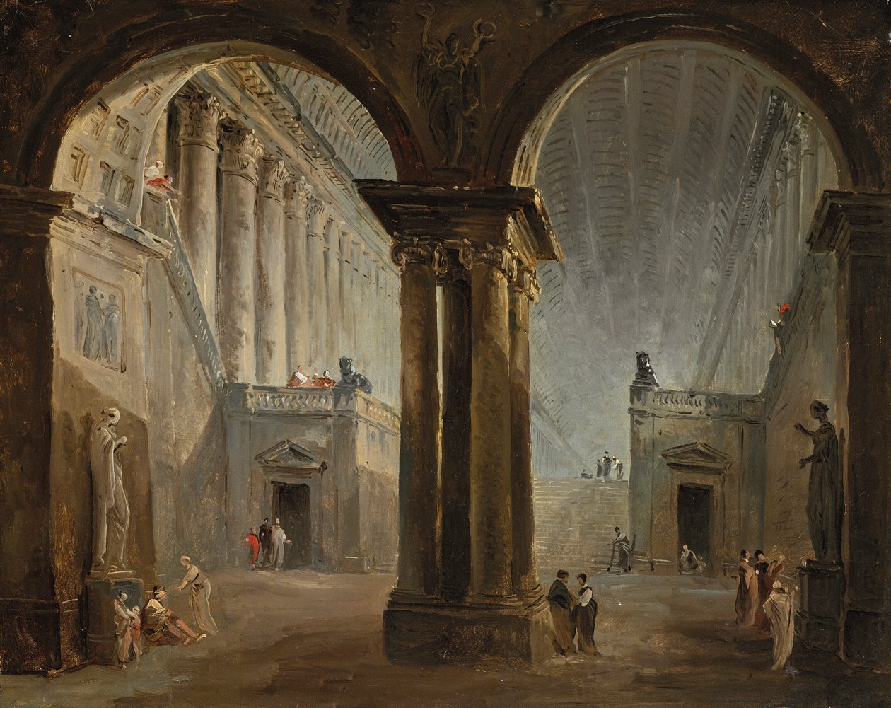 Personnages dans une galerie antique - Hubert Robert