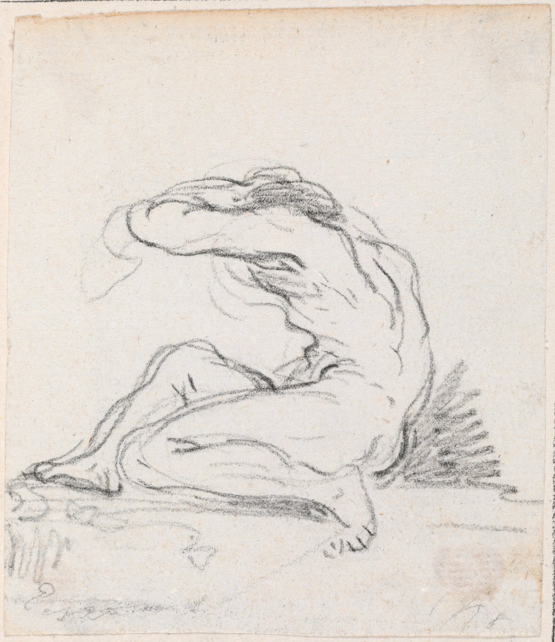 Nu masculin assis avec bras sur la tête, vu de côté - Hubert Robert