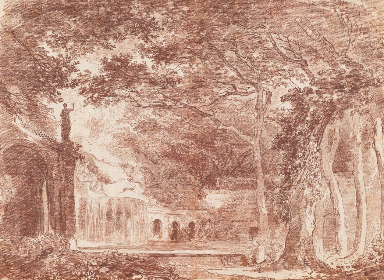 La fontaine ovale dans les jardins de la Villa d