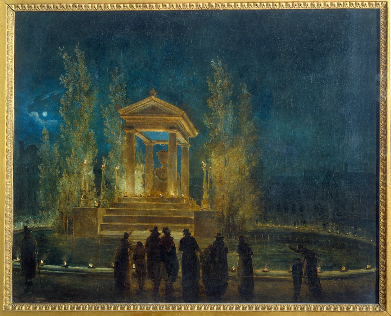 Le mausolée temporaire de Jean Jacques Rousseau (1712-1778) sur le bassin des Tuileries avant la translation de ses cendres au Panthéon. Peinture par Hubert Robert (1733-1808) 1794 Paris, Musée Carnavalet - Hubert Robert