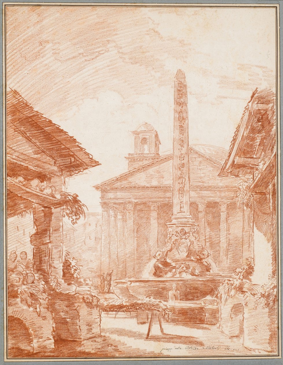 Vue de la Piazza della Rotonda à Rome avec la fontaine des Tritons et la façade du Panthéon - Hubert Robert