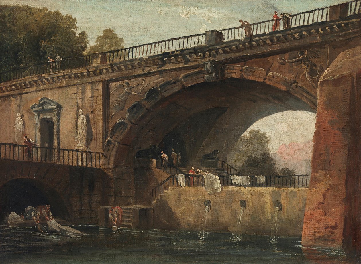 Lavandières sous une arche de pont - Hubert Robert