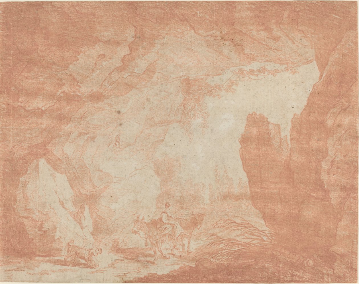 Jeune femme avec des ânes sous un pont naturel - Hubert Robert